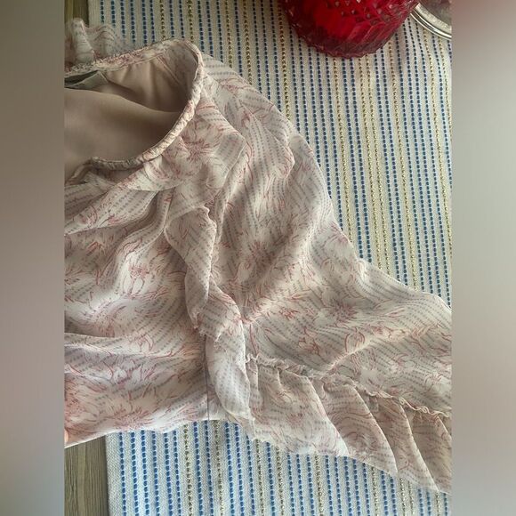 All Saints Romper Womens Sz 2 Pink Floral Rosa V Neck Long Sleeve Ruffle Button - Picture 9 of 12